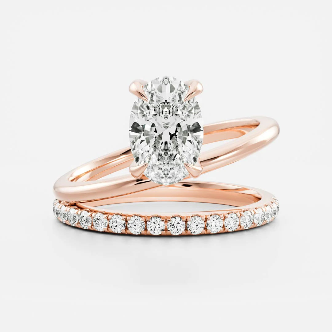 Oval Cut Lab-Grown Diamond Four-Prong Solitaire Engagement Ring with Dome Band