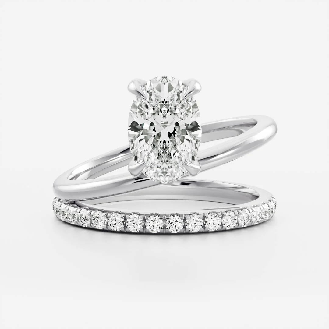 Oval Cut Lab-Grown Diamond Four-Prong Solitaire Engagement Ring with Dome Band