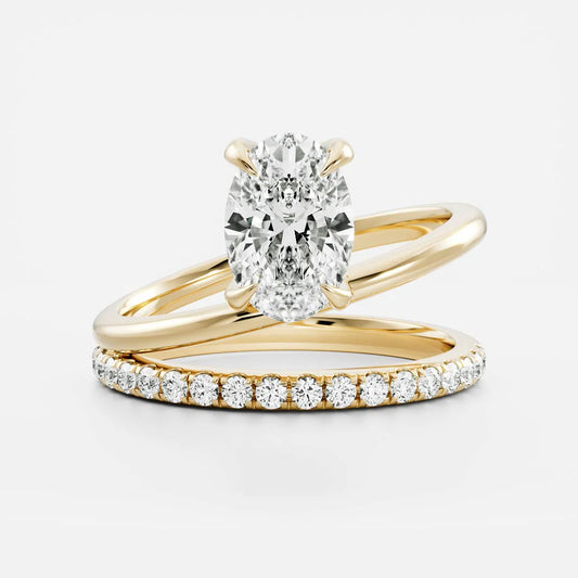 Oval Cut Lab-Grown Diamond Four-Prong Solitaire Engagement Ring with Dome Band