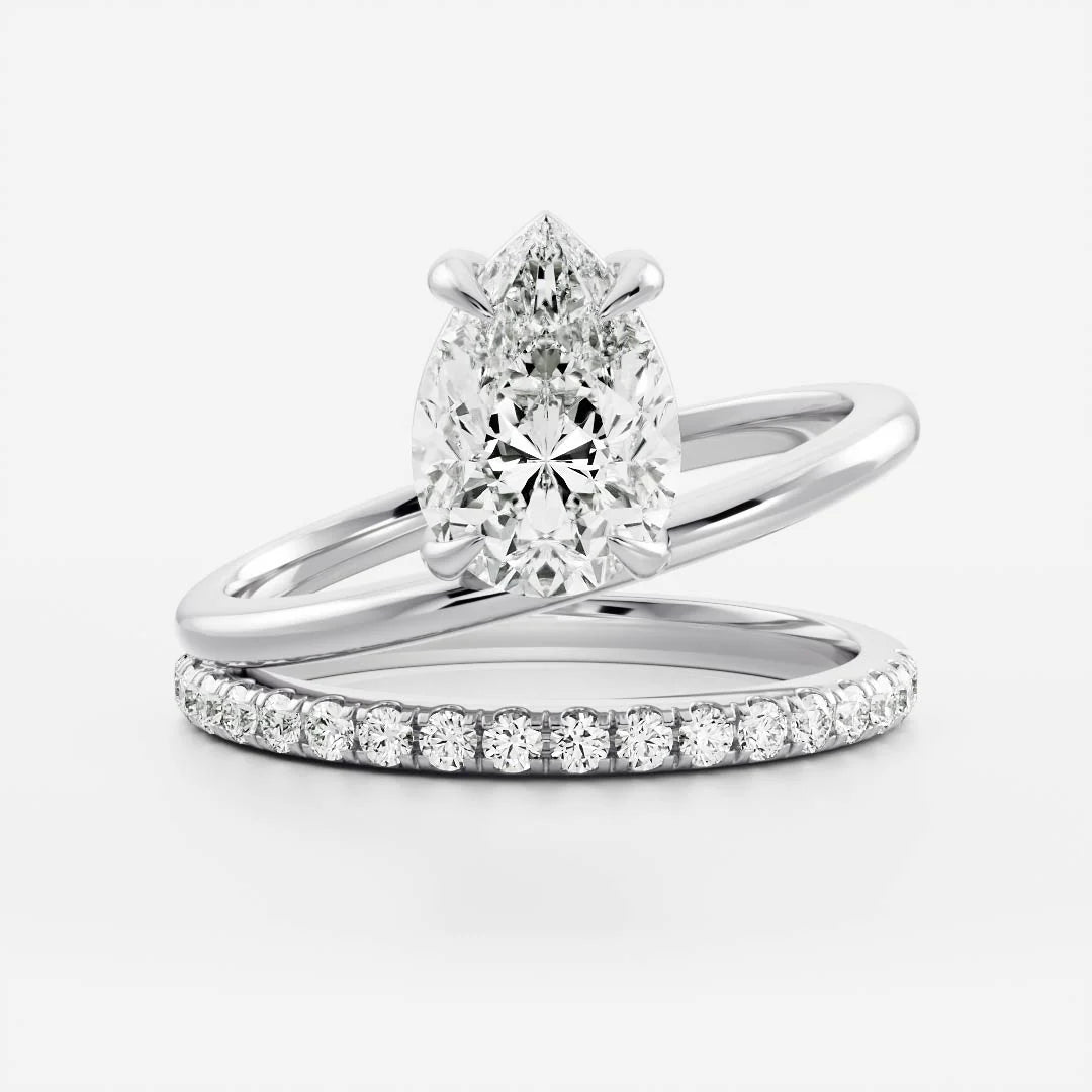 Pear Cut Lab-Grown Diamond Solitaire Engagement Ring with Dome Band