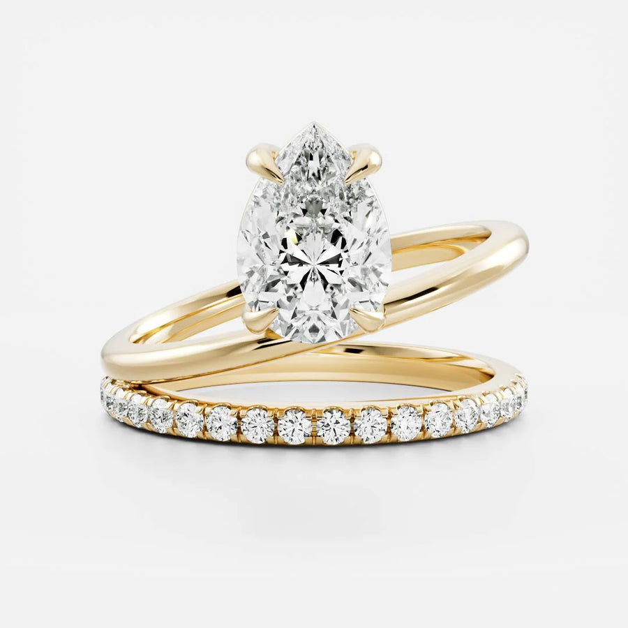 Pear Cut Lab-Grown Diamond Solitaire Engagement Ring with Dome Band