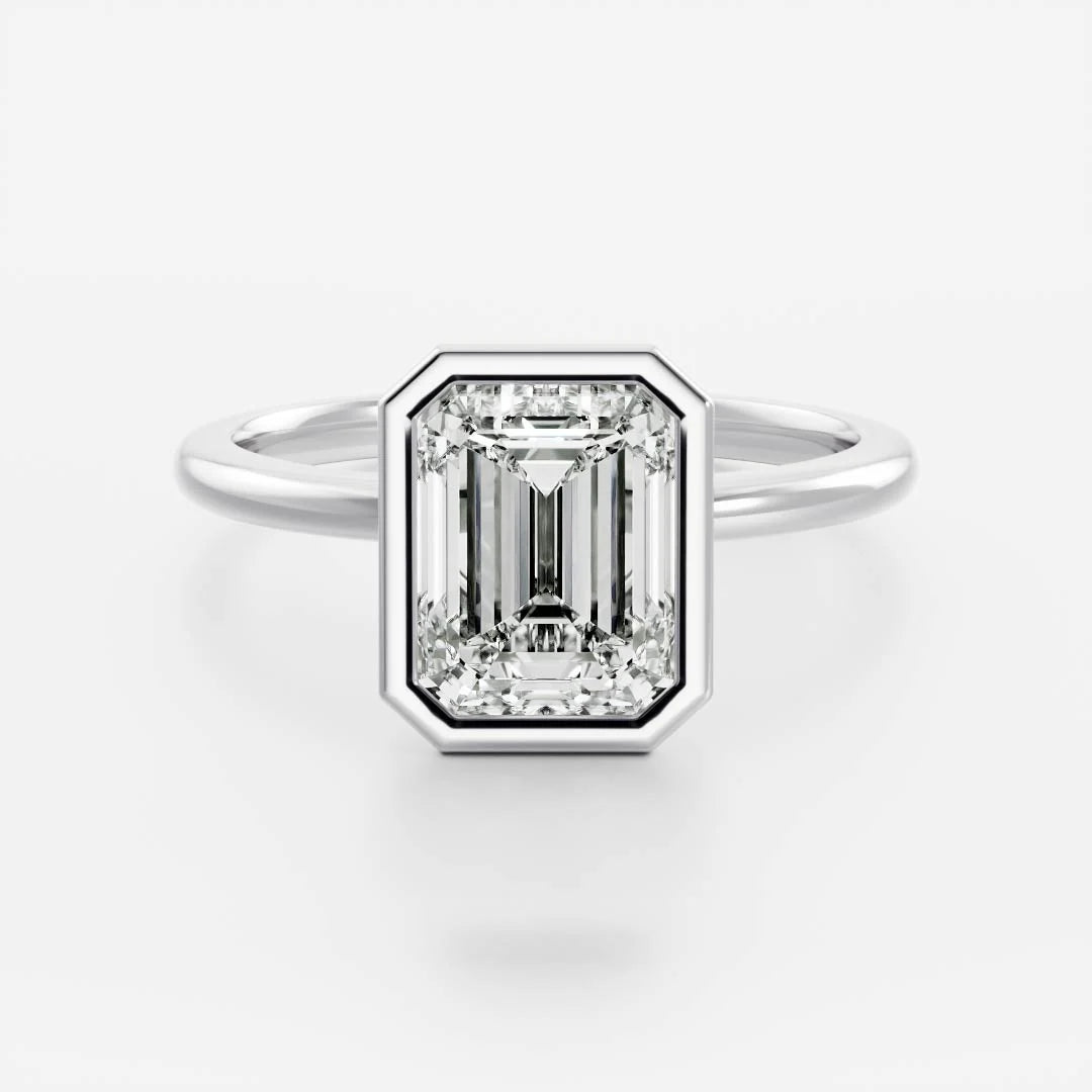 Emerald Cut Lab-Grown Diamond Bezel Solitaire Engagement Ring