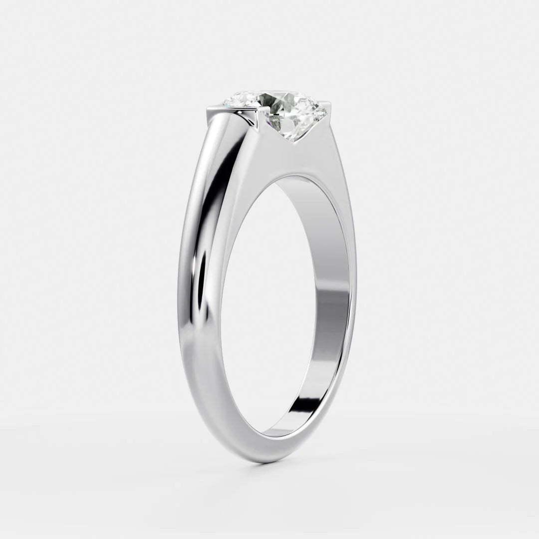 Round Brilliant Lab-Grown Diamond Bar-Set Solitaire Engagement Ring with Dome Band