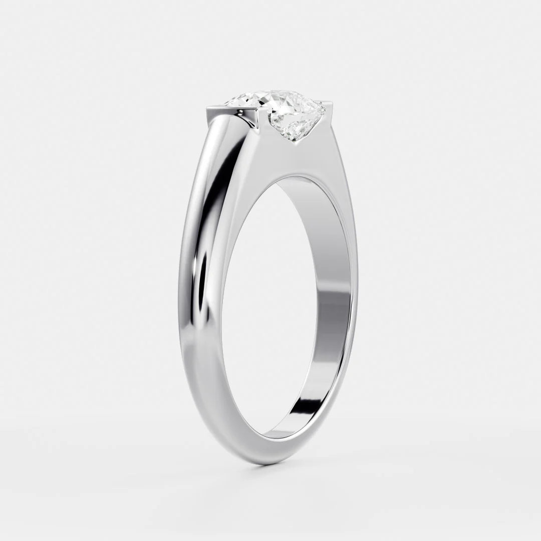 East-West Elongated Cushion Cut Lab-Grown Diamond Bar-Set Engagement Ring with Dome Band