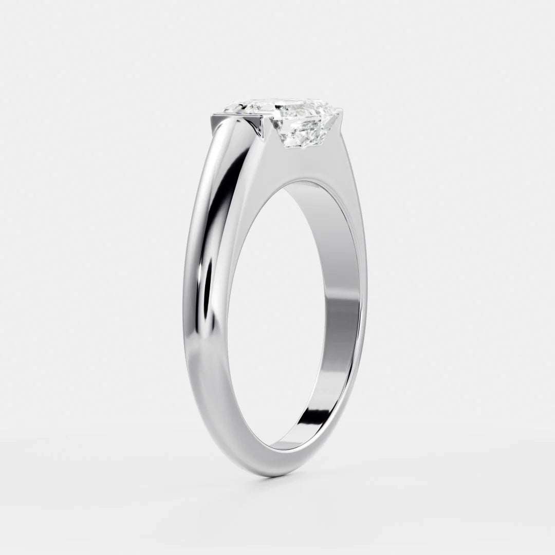East-West Emerald Cut Lab-Grown Diamond Bar-Set Engagement Ring with Dome Band