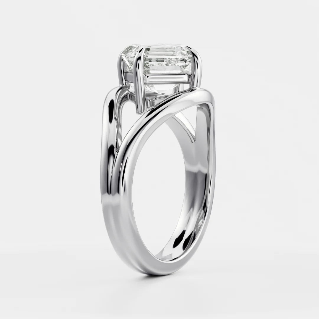 Tilted Asscher Cut Lab-Grown Diamond Solitaire Engagement Ring with Split Shank