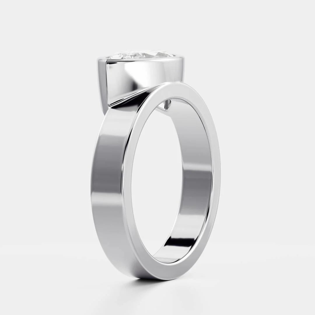 East-West Marquise Cut Lab-Grown Diamond Bezel Engagement Ring with Wide Band