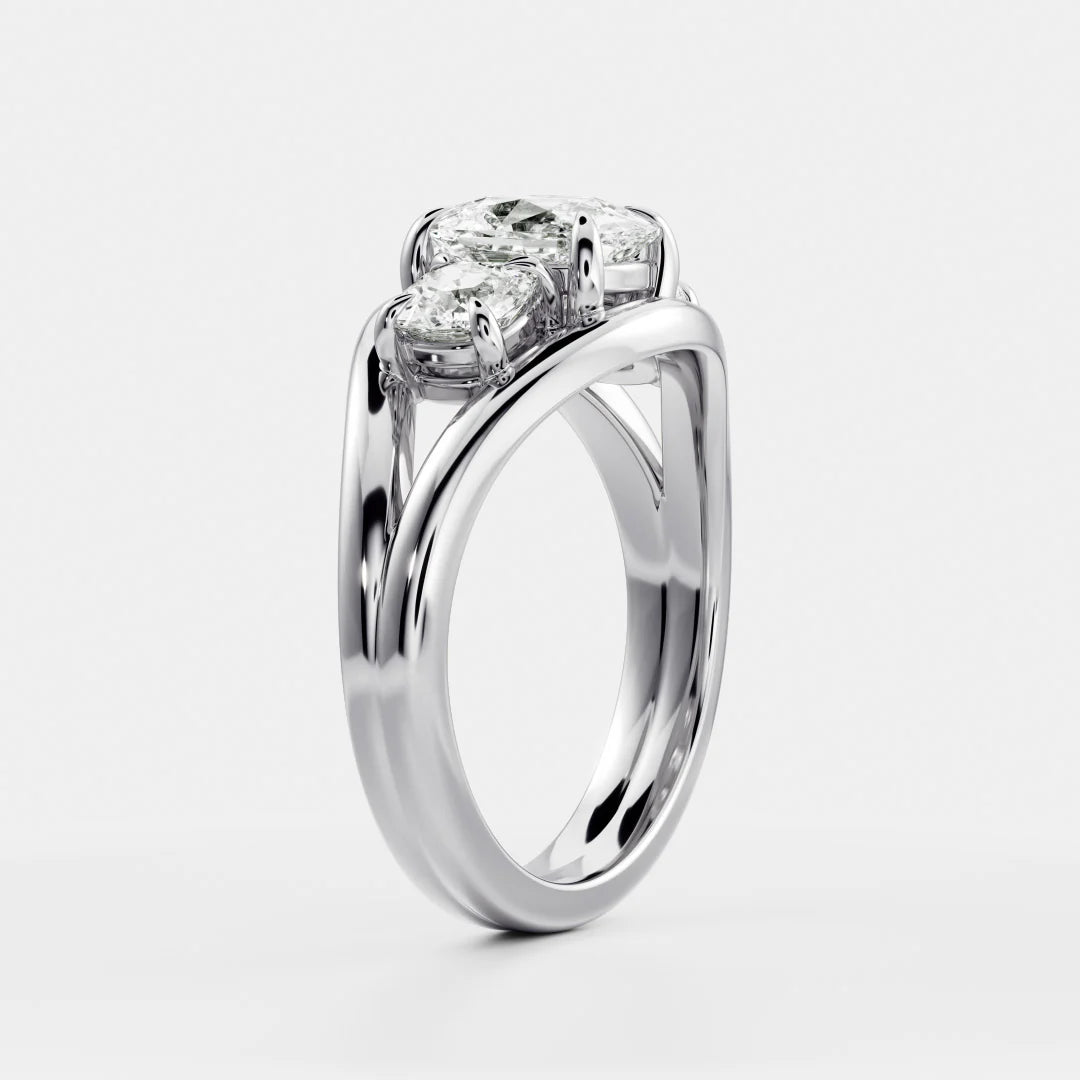 Cushion Cut Lab-Grown Diamond Three Stone Engagement Ring with Split Shank