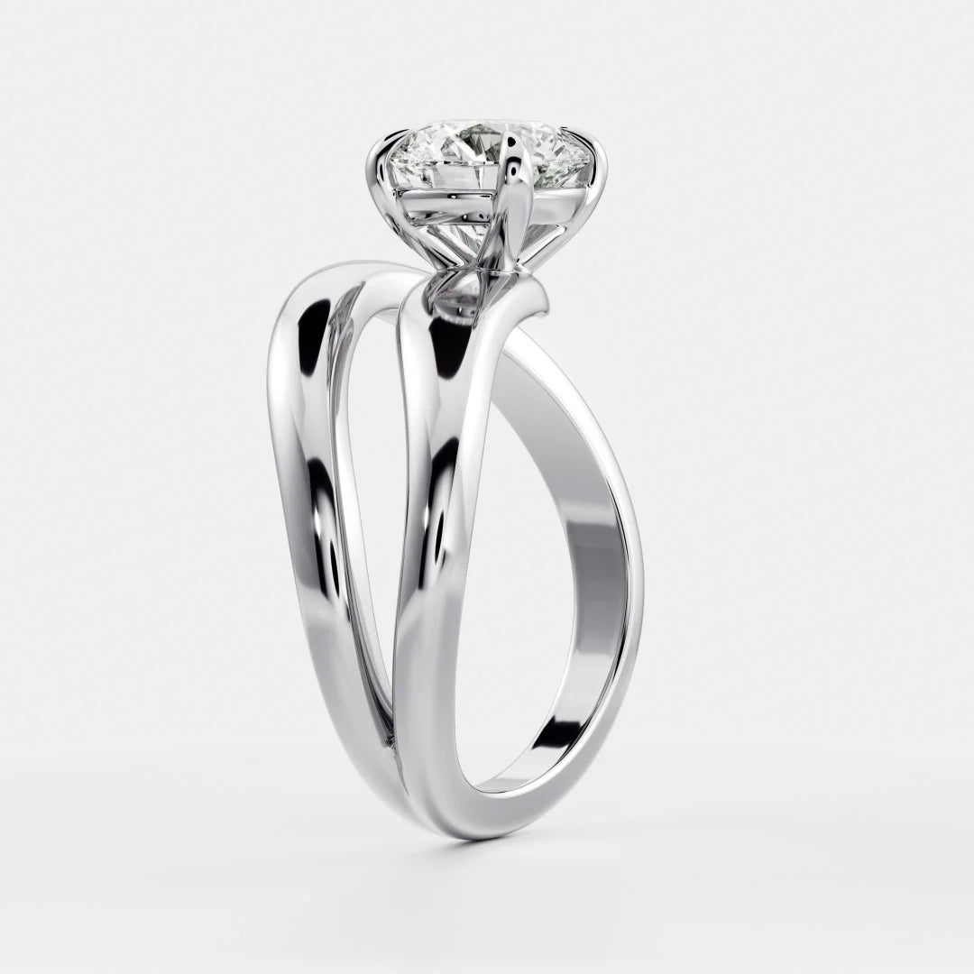 Round Brilliant Lab-Grown Diamond Solitaire Engagement Ring with Wrap Bypass Band