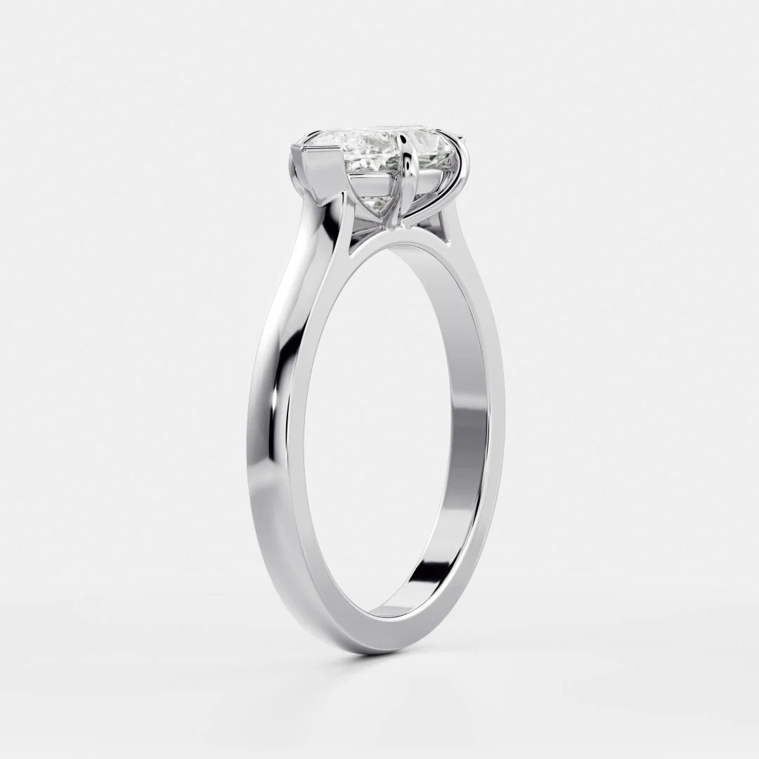 East-West Marquise Lab-Grown Diamond Solitaire Engagement Ring with Black Tip Accents