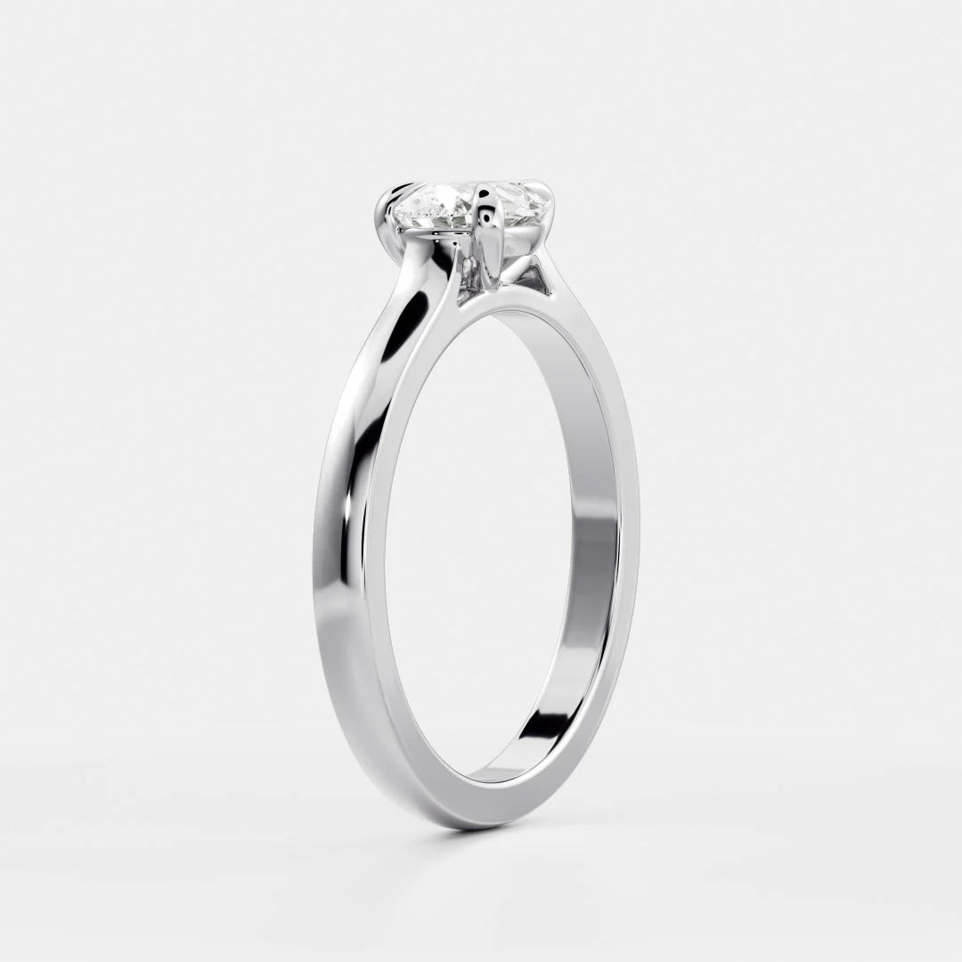 East-West Pear Cut Lab-Grown Diamond Solitaire Engagement Ring with Plain Band