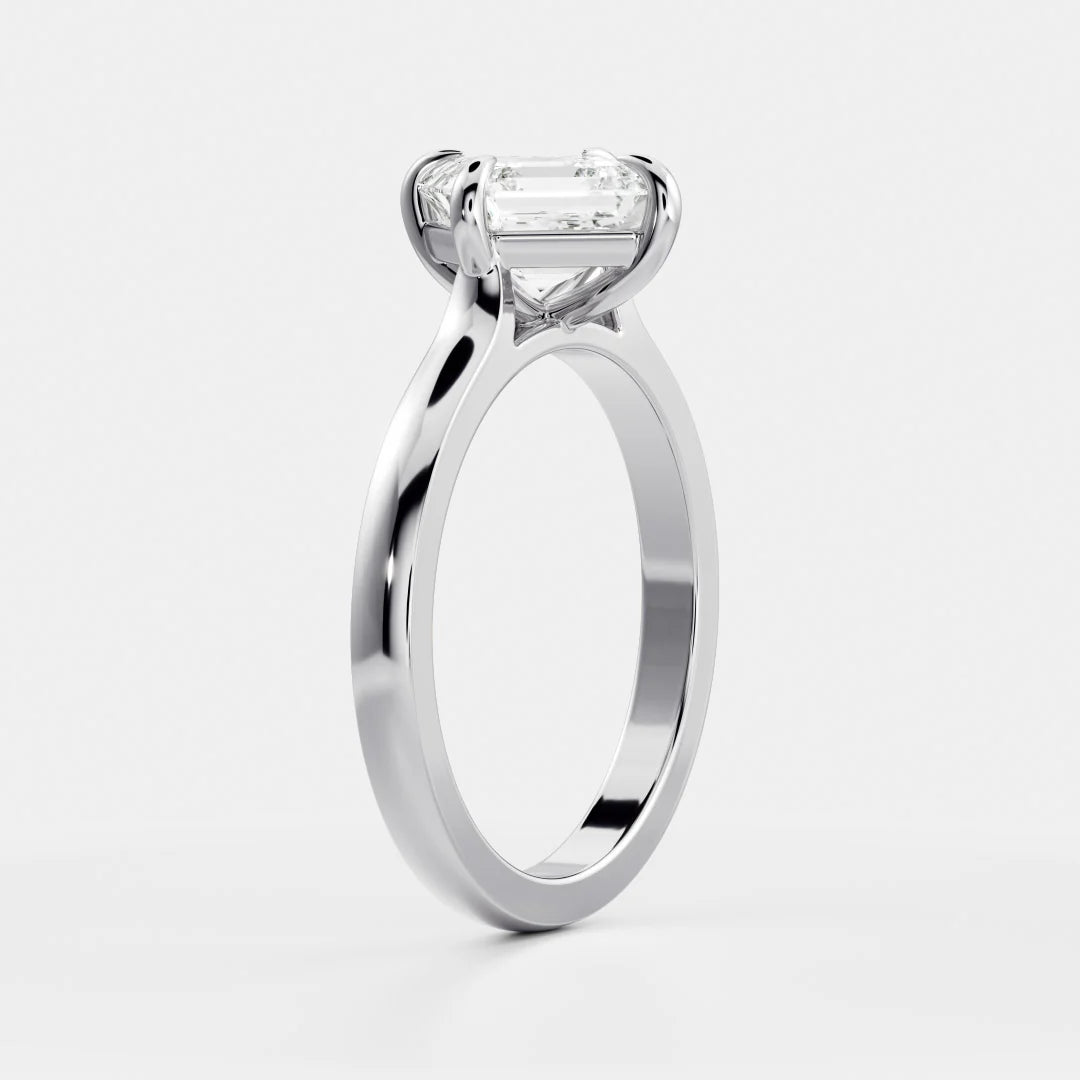 Tilted Asscher Cut Lab-Grown Diamond Solitaire Engagement Ring with Plain Band
