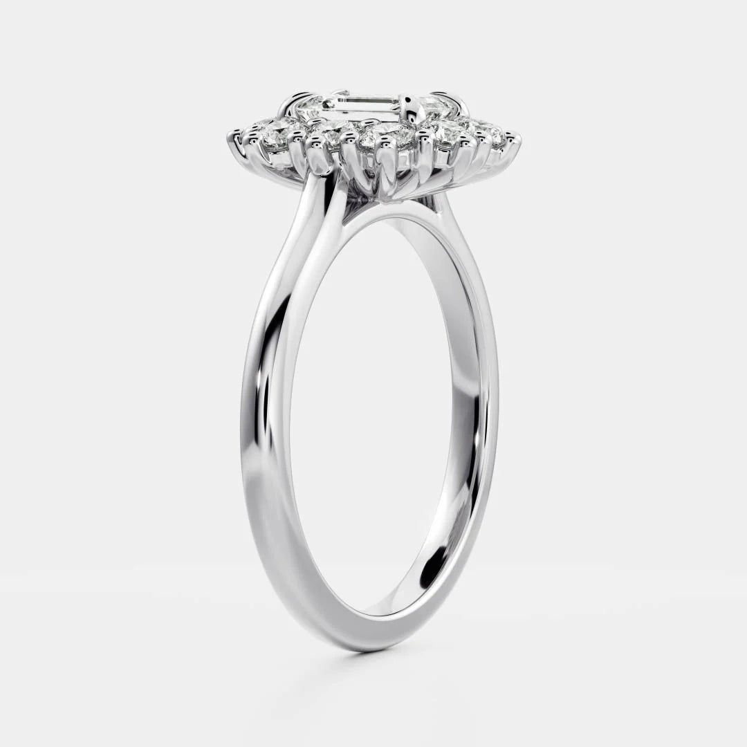 Emerald Cut Lab-Grown Diamond Cluster Halo Engagement Ring