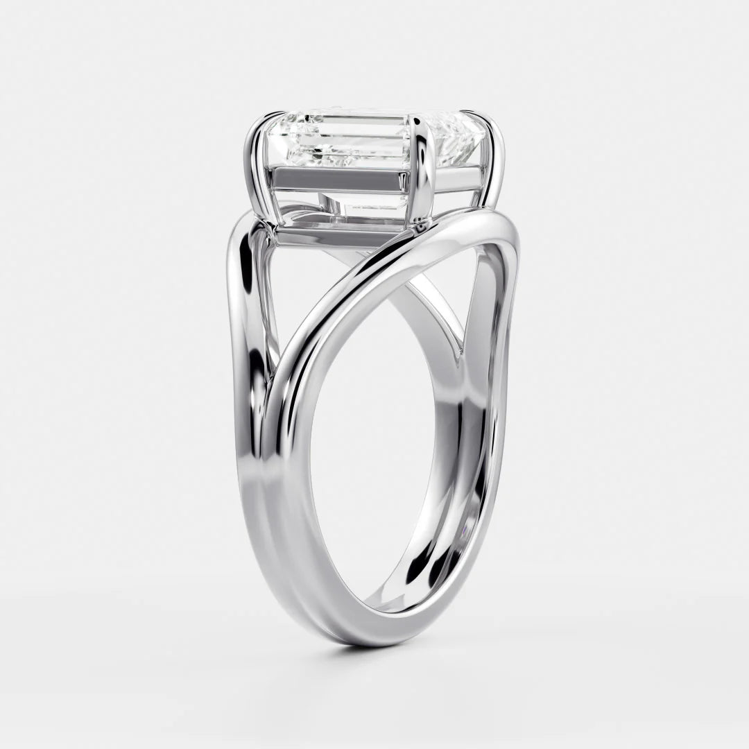 Emerald Cut Lab-Grown Diamond Solitaire Engagement Ring with Split Shank