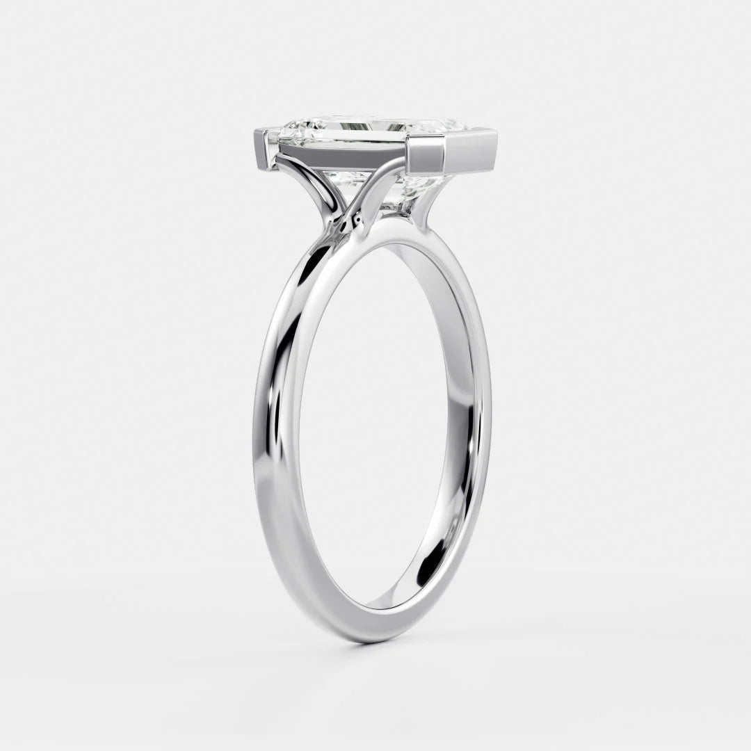 Emerald Cut Lab-Grown Diamond Half Bezel Solitaire Engagement Ring