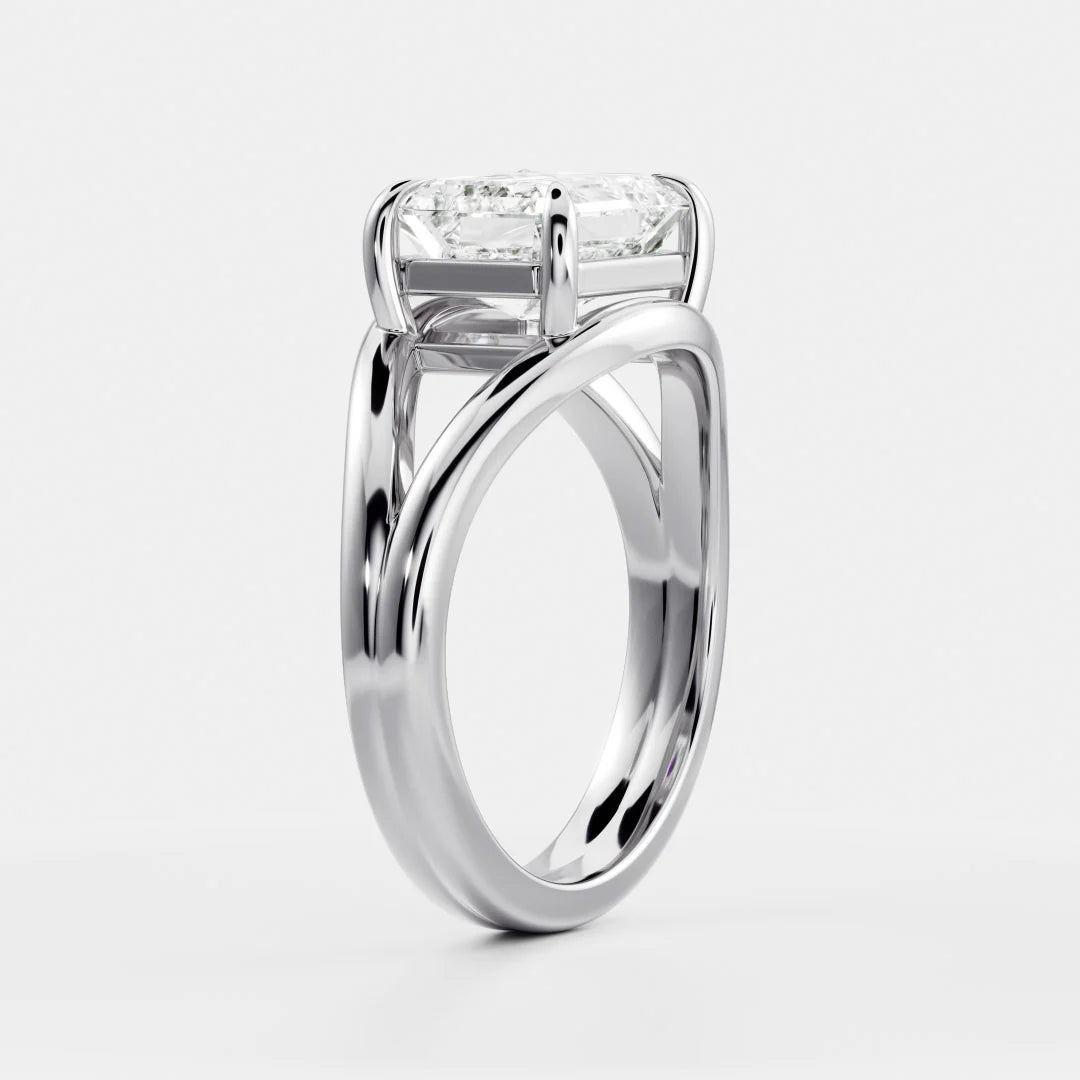 East-West Emerald Cut Lab-Grown Diamond Solitaire Engagement Ring with Split Shank