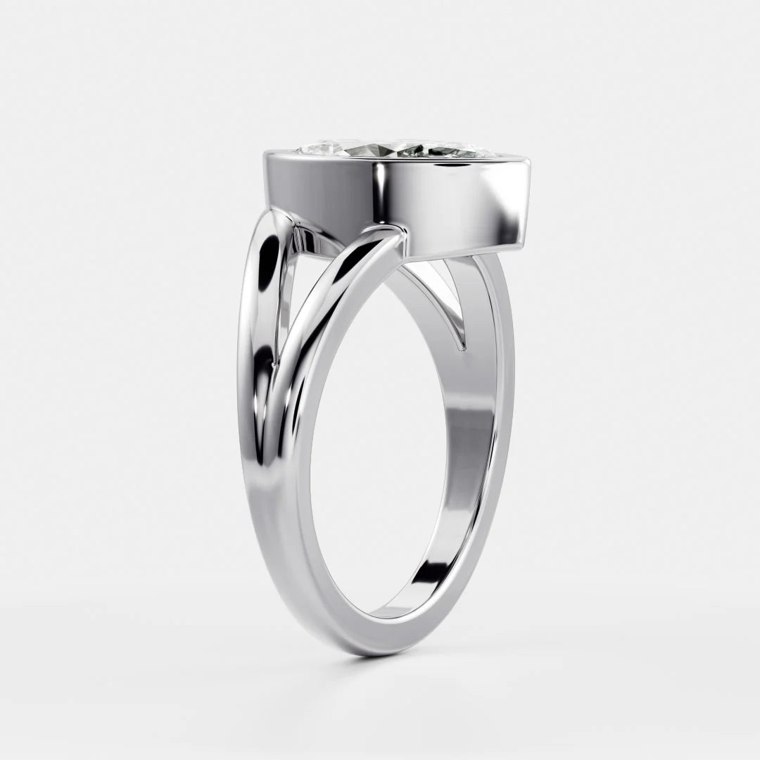 Marquise Cut Lab-Grown Diamond Bezel Solitaire Engagement Ring with Split Shank