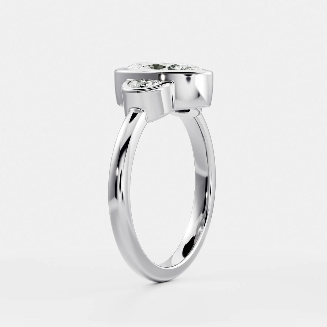Oval & Half-Moon Lab-Grown Diamond Three Stone Bezel Engagement Ring