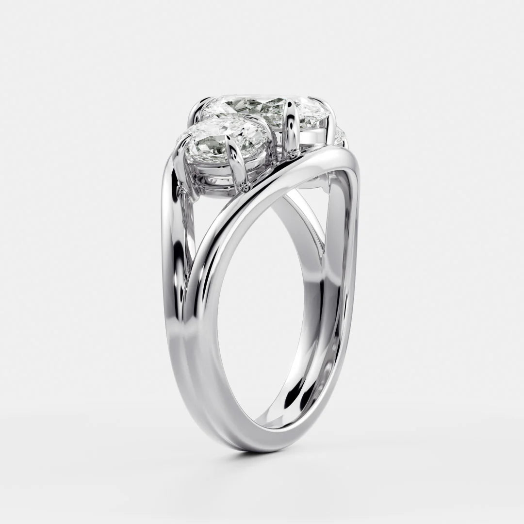 Oval Cut Lab-Grown Diamond Three Stone Engagement Ring with Split Shank