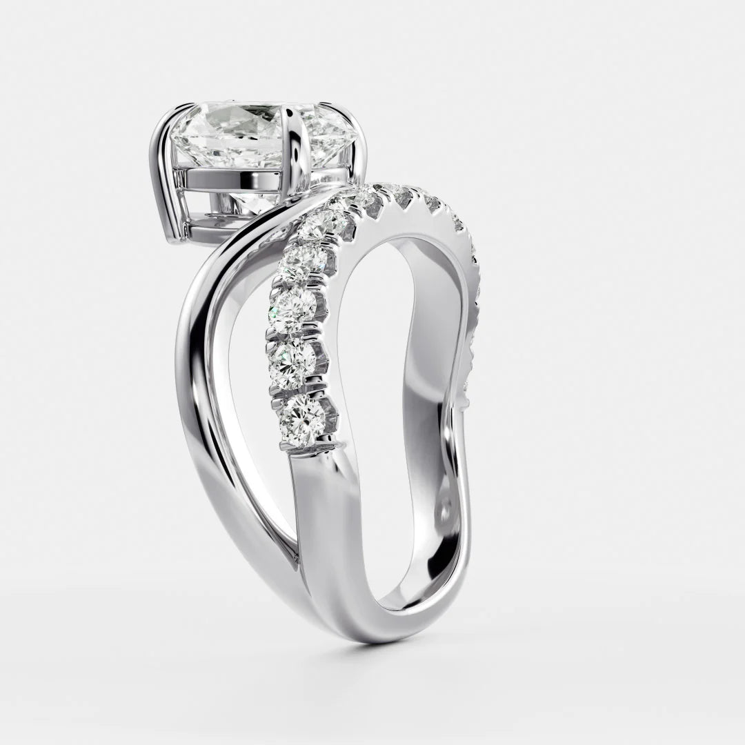 Oval Lab-Grown Diamond Solitaire Engagement Ring with Pavé Bypass Band