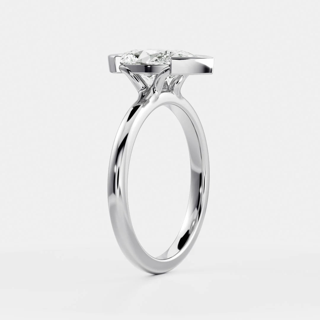 Pear Shaped Lab-Grown Diamond Half Bezel Engagement Ring