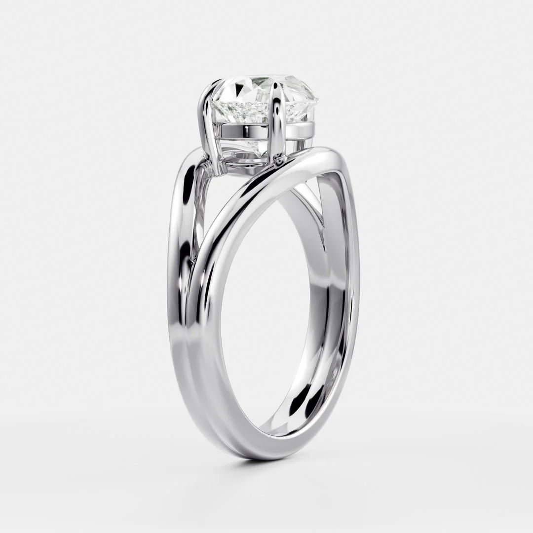 East-West Pear Cut Lab-Grown Diamond Solitaire Engagement Ring with Split Shank