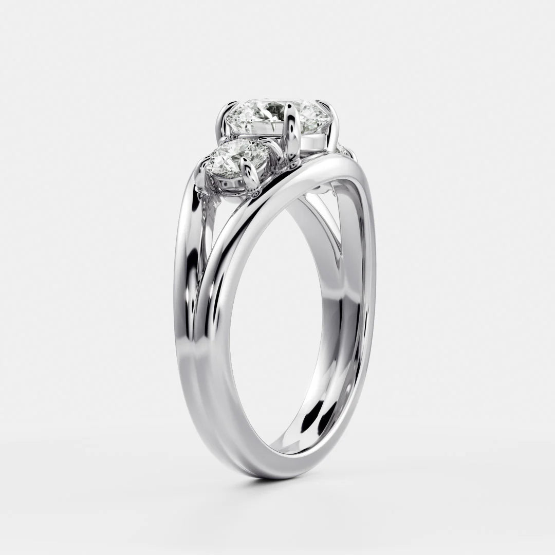 Round Brilliant Lab-Grown Diamond Three Stone Engagement Ring with Split Shank