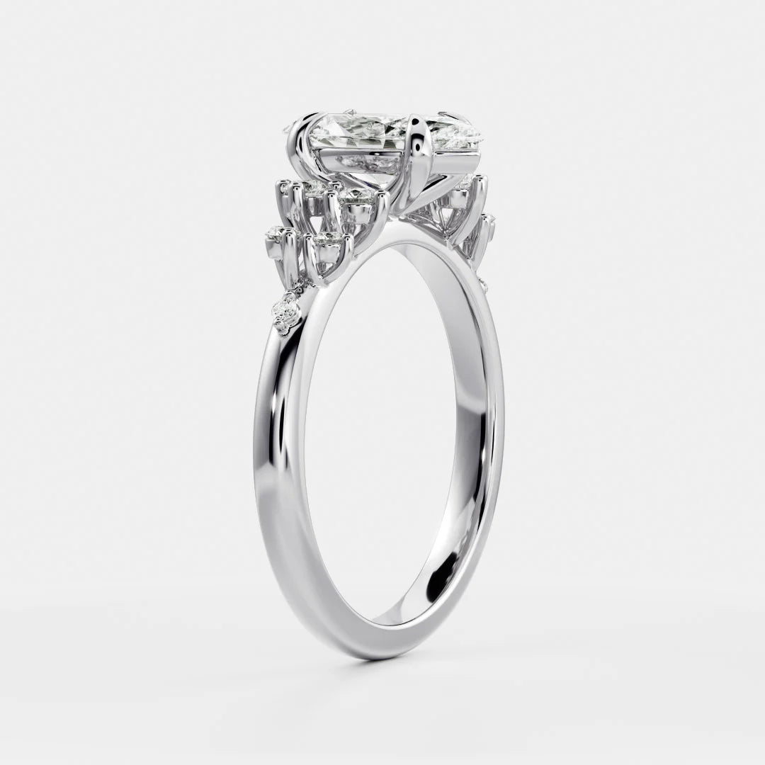 Marquise Lab-Grown Diamond Solitaire Engagement Ring with Cluster Diamond Shoulders