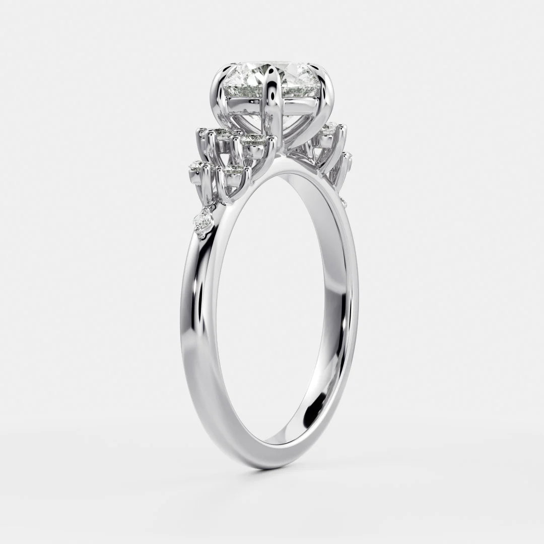 Round Brilliant Lab-Grown Diamond Solitaire Engagement Ring with Cluster Diamond Shoulders