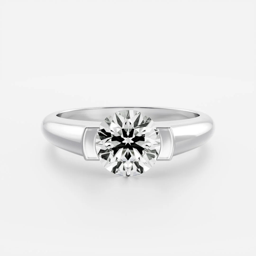 Round Brilliant Lab-Grown Diamond Bar-Set Solitaire Engagement Ring with Dome Band