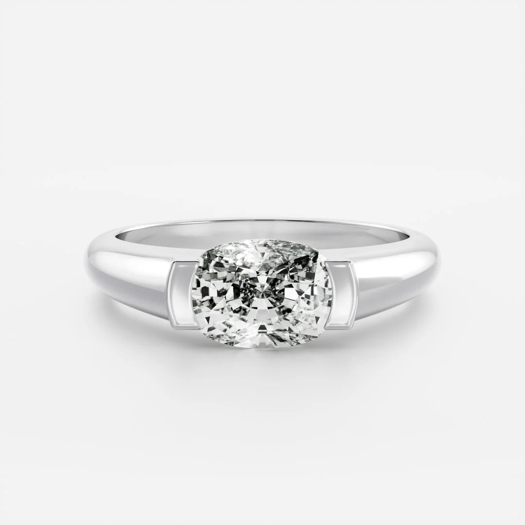 East-West Elongated Cushion Cut Lab-Grown Diamond Bar-Set Engagement Ring with Dome Band