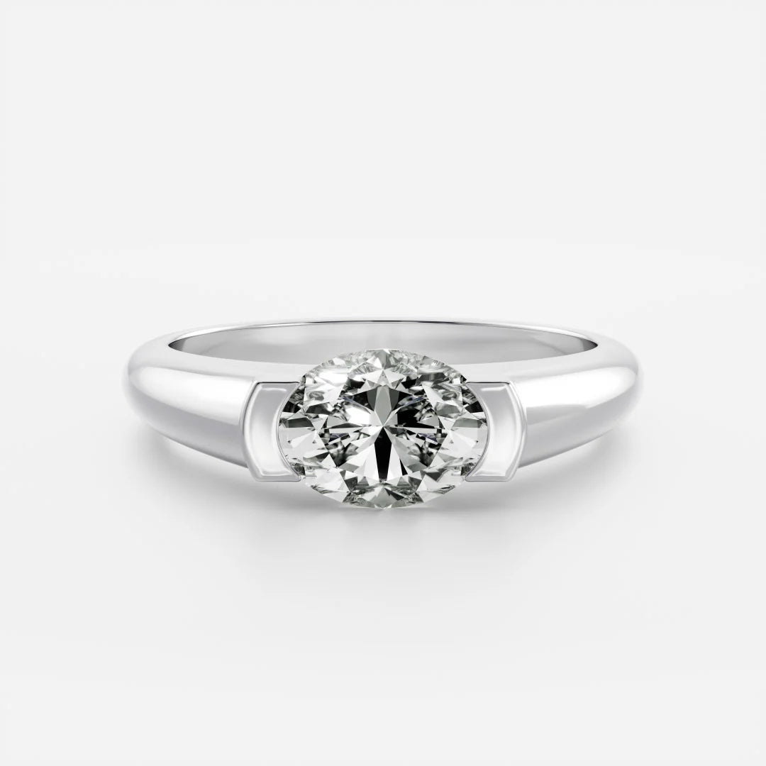 East-West Oval Cut Lab-Grown Diamond Bar-Set Engagement Ring with Dome Band