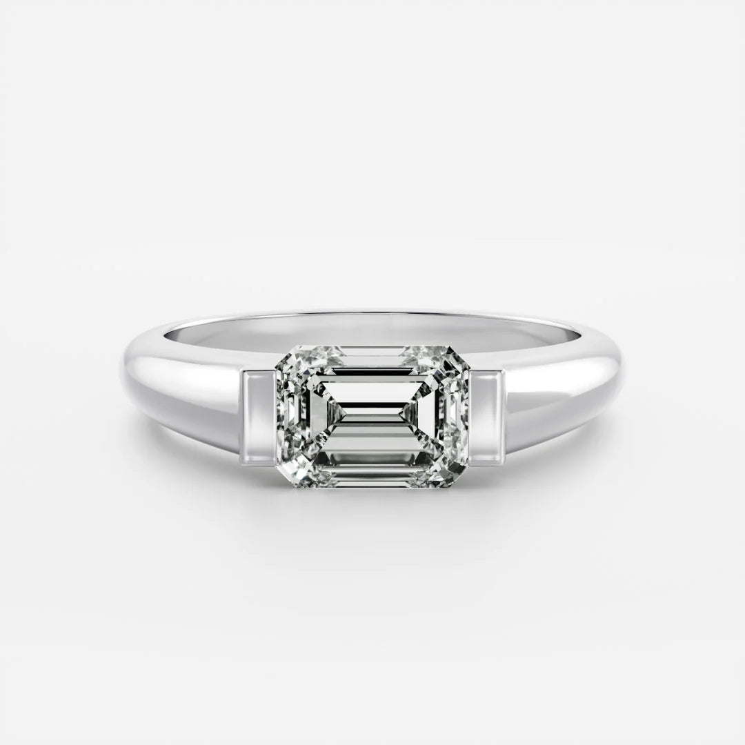 East-West Emerald Cut Lab-Grown Diamond Bar-Set Engagement Ring with Dome Band