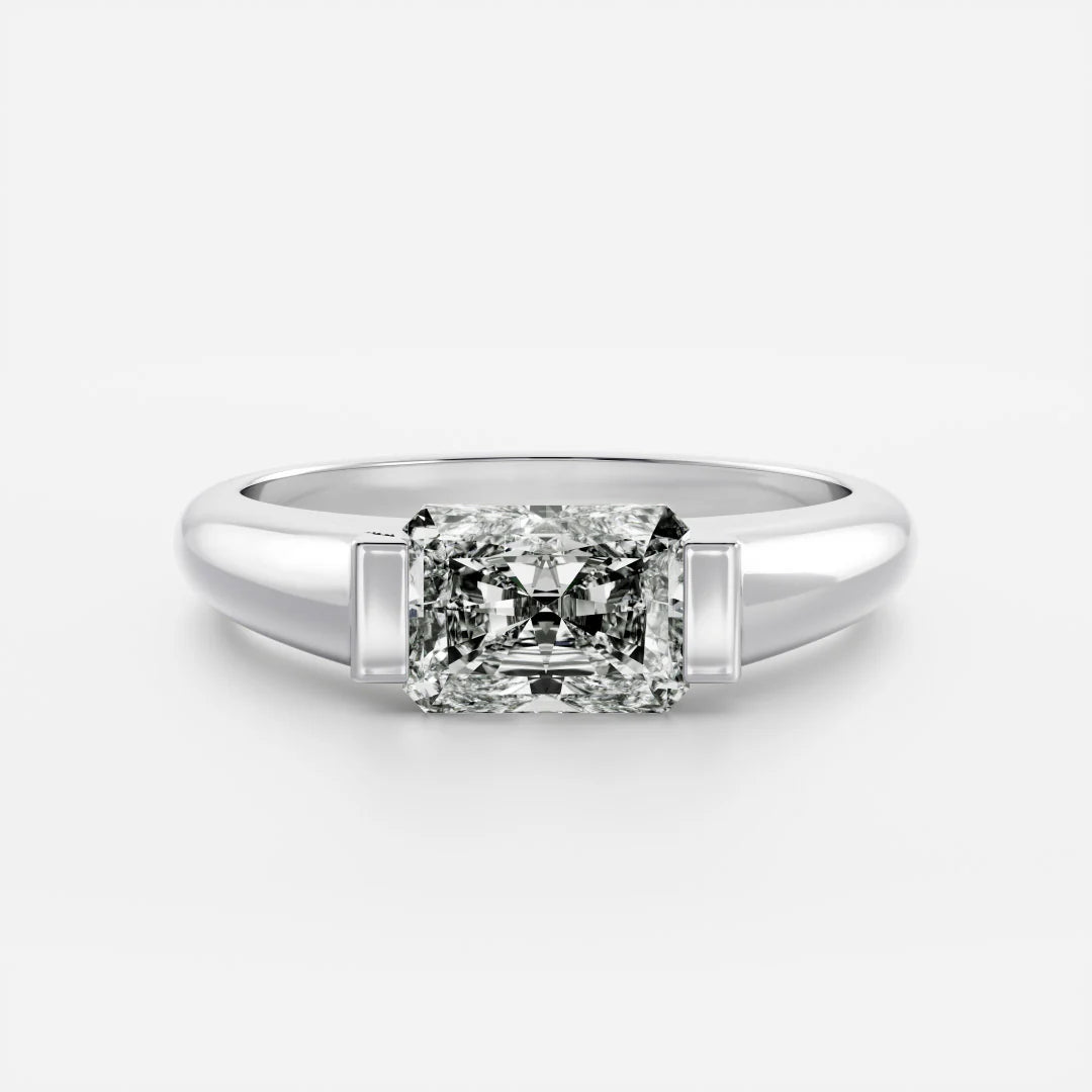 East-West Radiant Cut Lab-Grown Diamond Bar-Set Engagement Ring with Dome Band