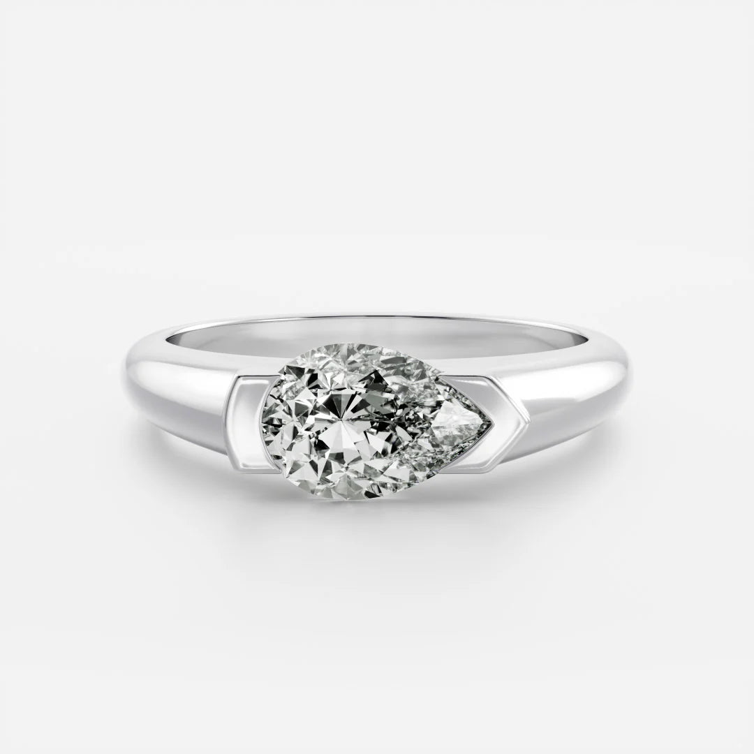 East-West Pear Cut Lab-Grown Diamond Bar-Set Engagement Ring with Dome Band