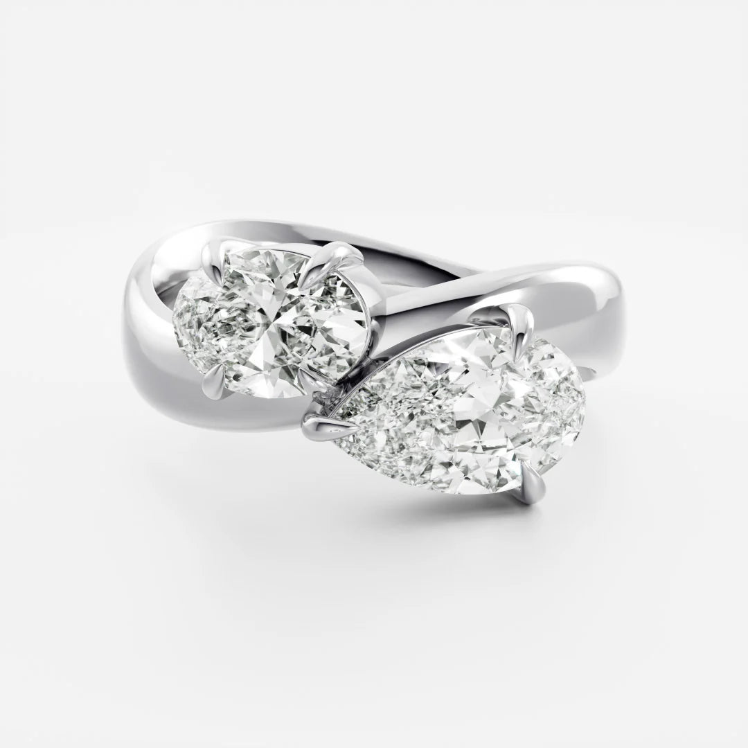 Oval & Pear Shaped Lab-Grown Diamond Toi et Moi Bypass Engagement Ring