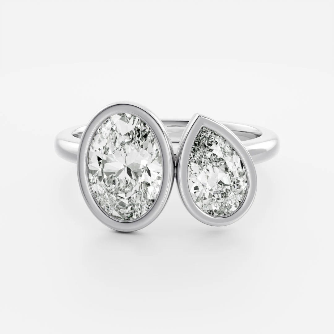 Large Oval & Pear Lab-Grown Diamond Bezel-Set Toi et Moi Engagement Ring