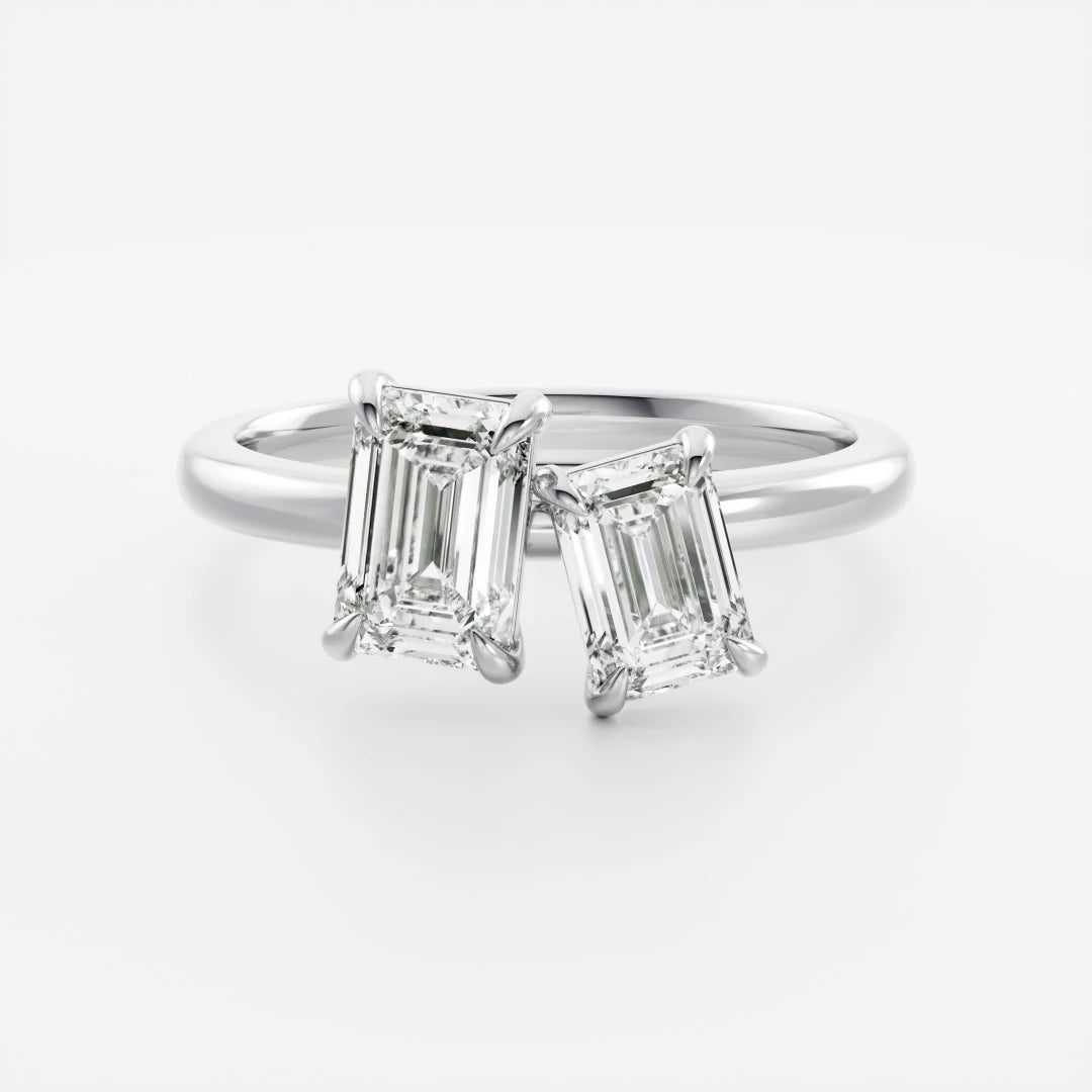 Emerald & Emerald Lab-Grown Diamond Toi et Moi Engagement Ring