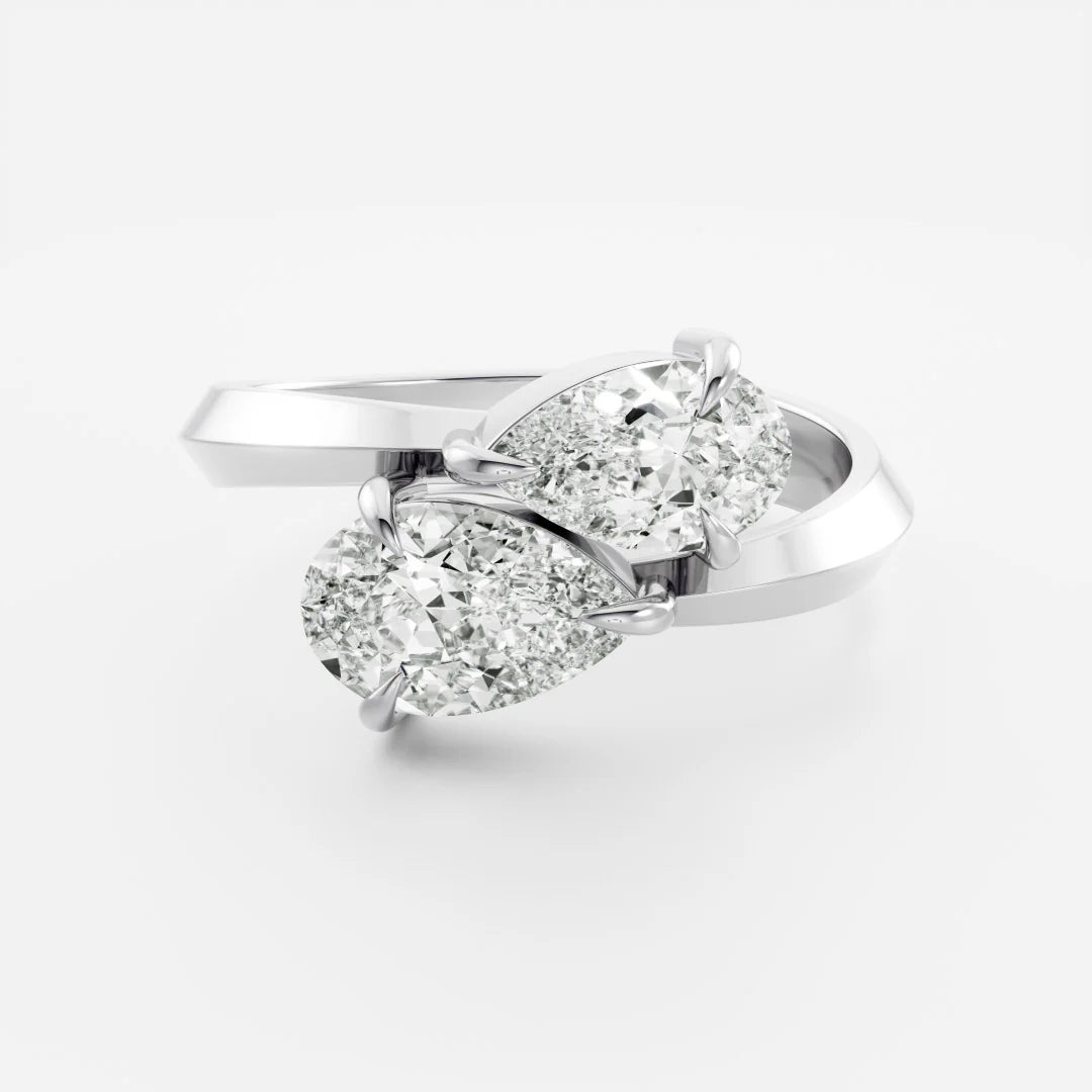 Double Pear Shaped Lab-Grown Diamond Toi et Moi Bypass Engagement Ring