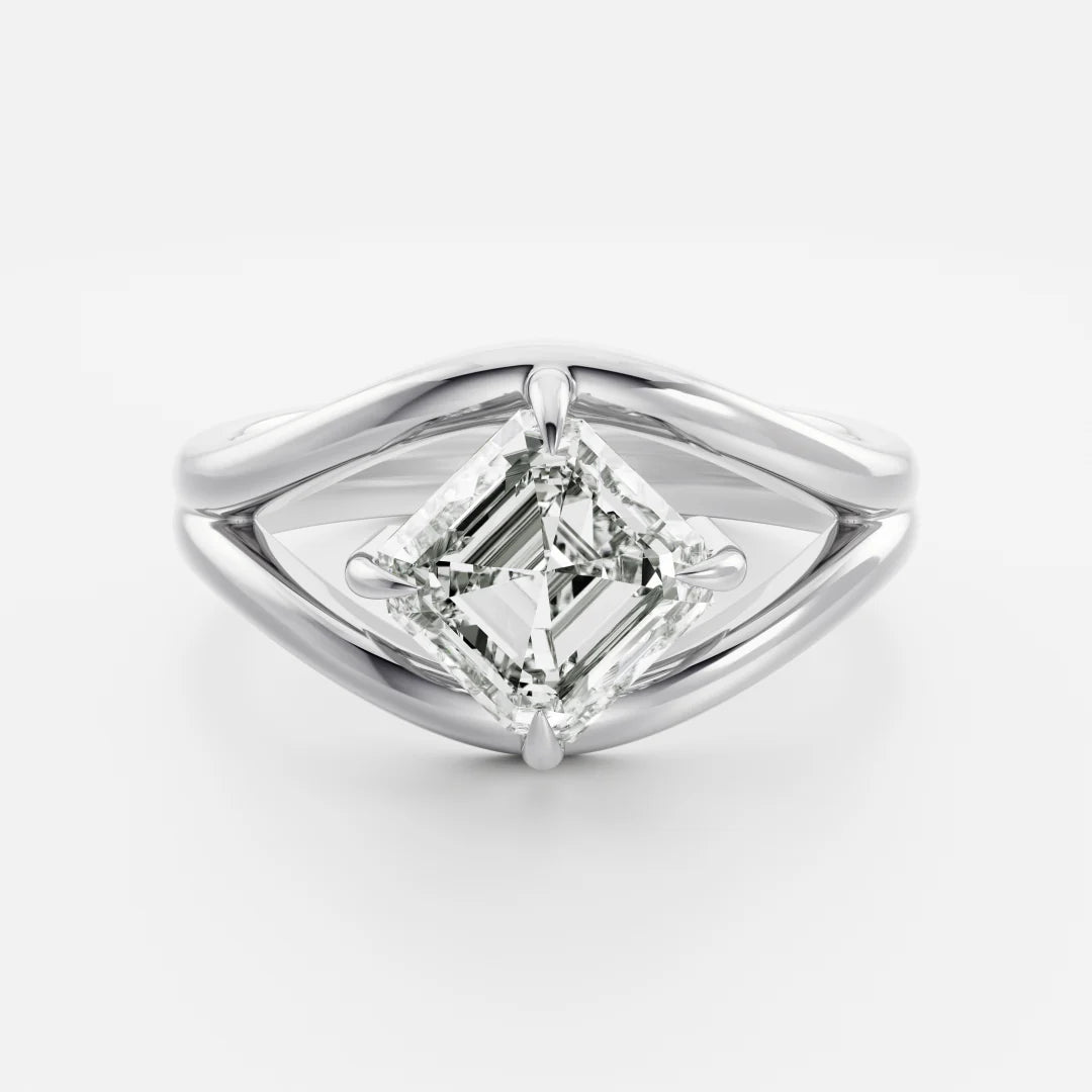 Tilted Asscher Cut Lab-Grown Diamond Solitaire Engagement Ring with Split Shank