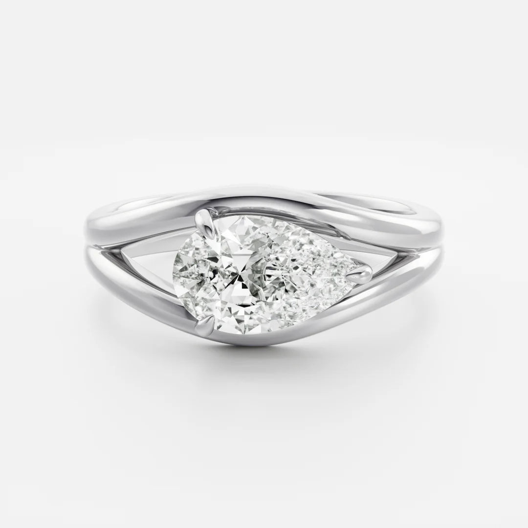 East-West Pear Cut Lab-Grown Diamond Solitaire Engagement Ring with Split Shank