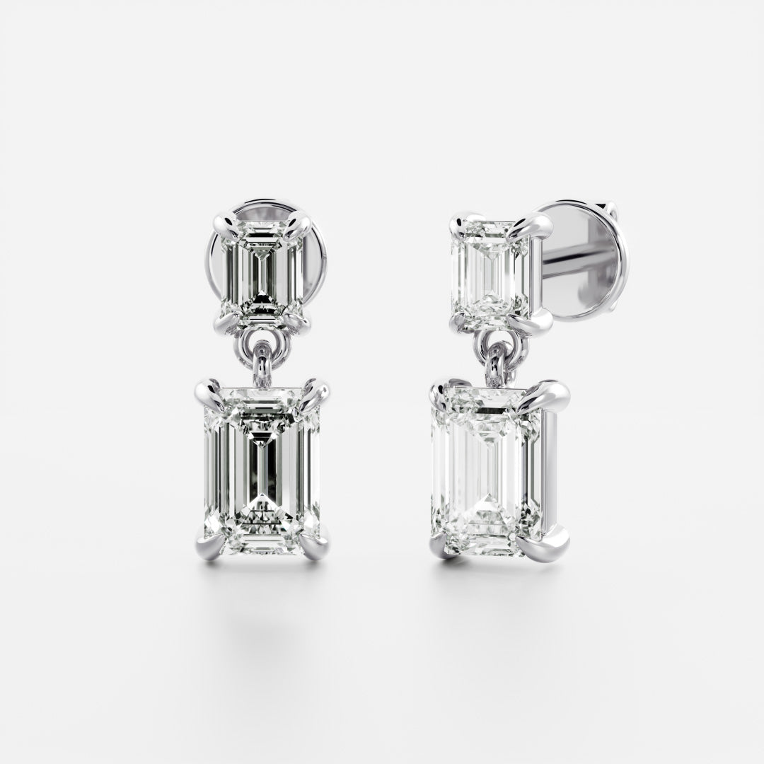 The Elara Emerald Cut Lab-Grown Diamond Drop Earrings