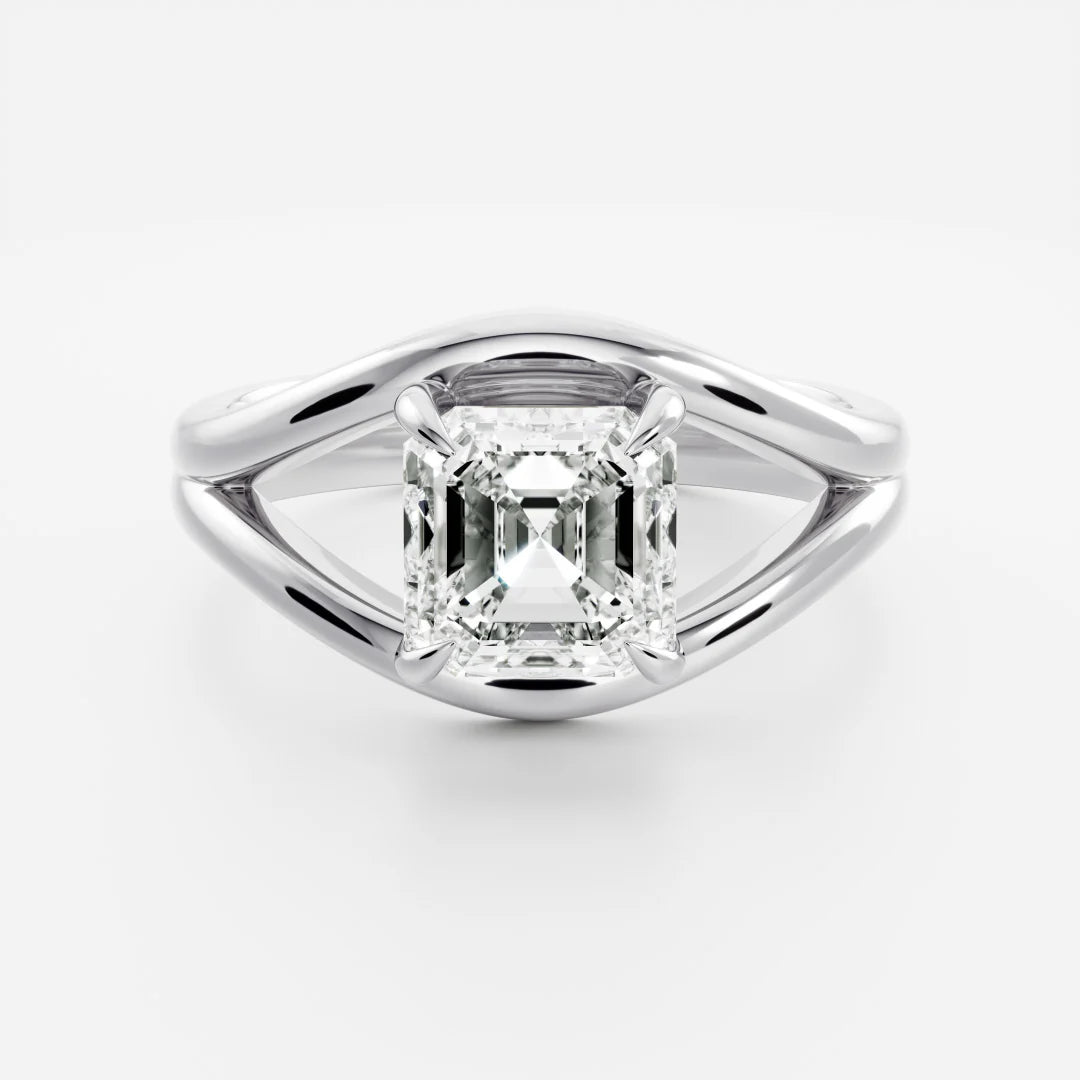 Asscher Cut Lab-Grown Diamond Solitaire Engagement Ring with Split Shank