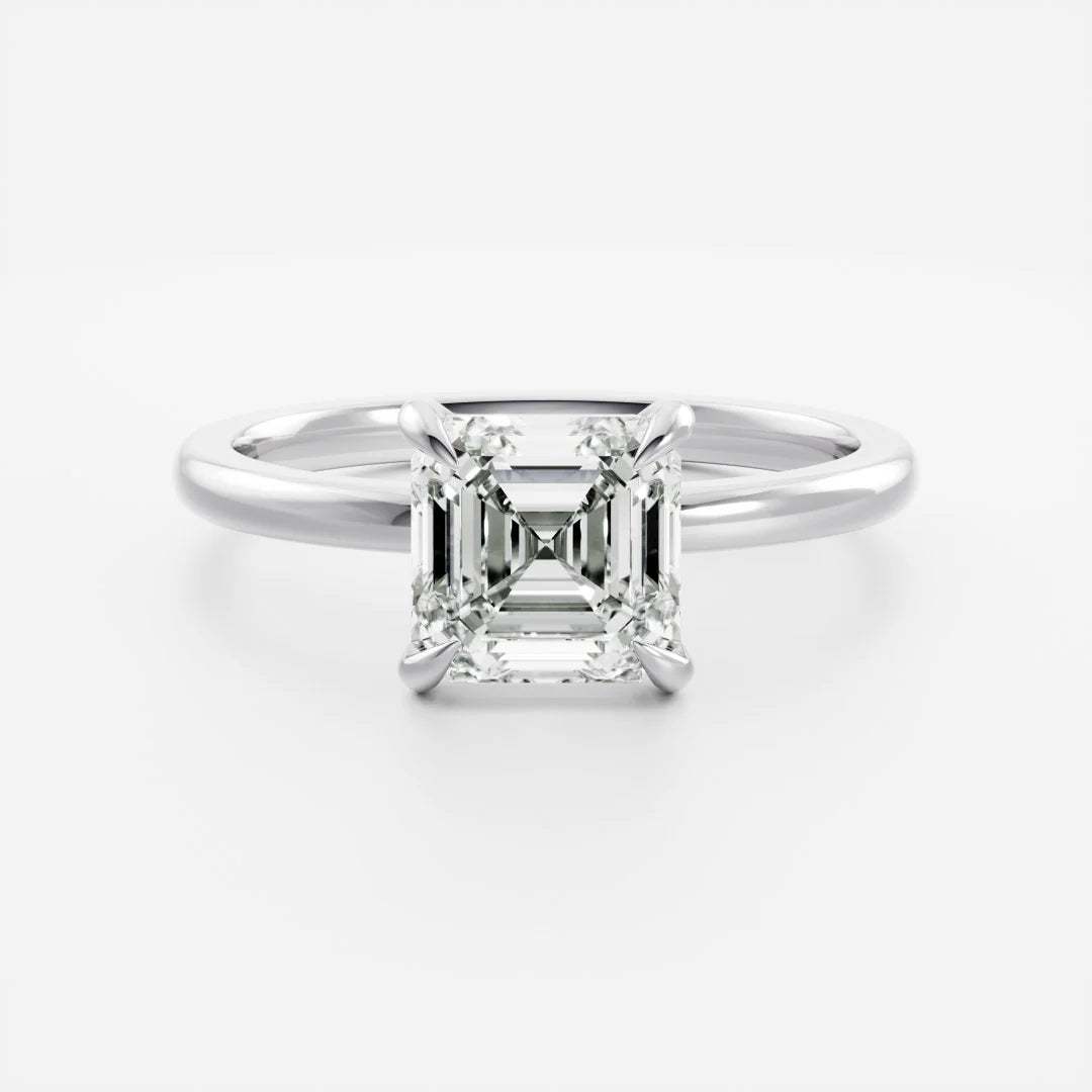 Asscher Cut Lab-Grown Diamond Solitaire Engagement Ring with Plain Band