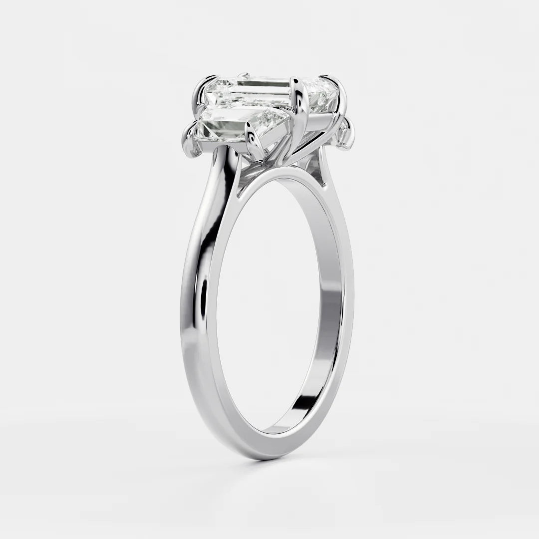 Emerald Cut Lab-Grown Diamond Three Stone Engagement Ring with Step Cut Accents