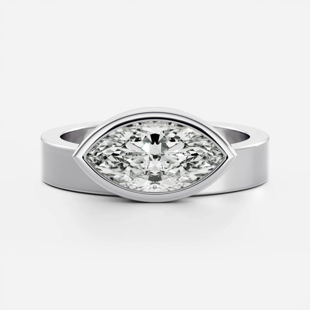 East-West Marquise Cut Lab-Grown Diamond Bezel Engagement Ring with Wide Band