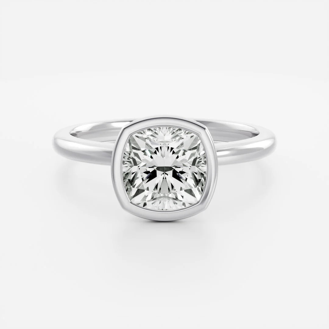 Cushion Cut Lab-Grown Diamond Full Bezel Engagement Ring