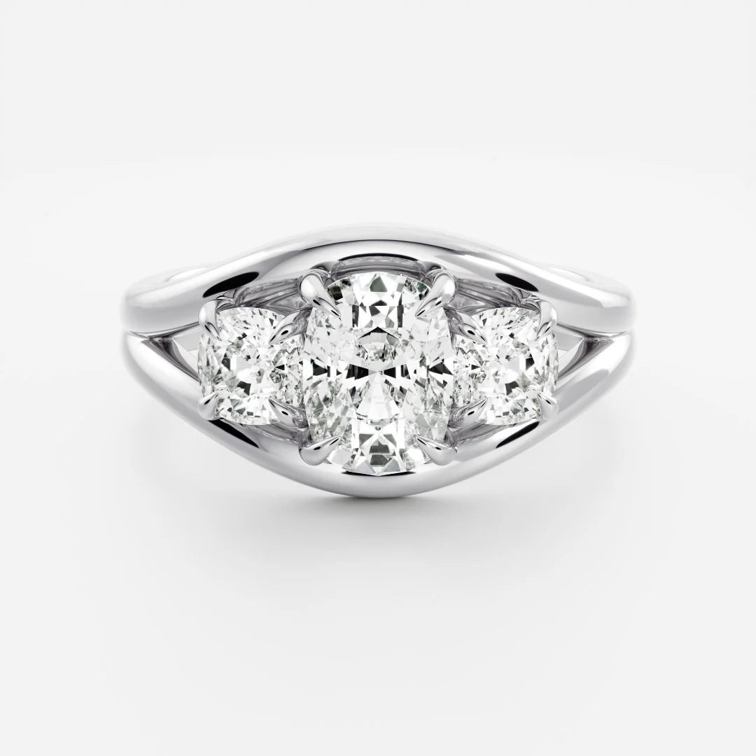 Cushion Cut Lab-Grown Diamond Three Stone Engagement Ring with Split Shank