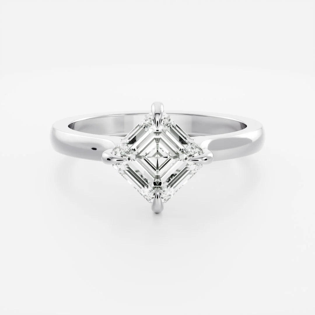 Tilted Asscher Cut Lab-Grown Diamond Solitaire Engagement Ring with Plain Band