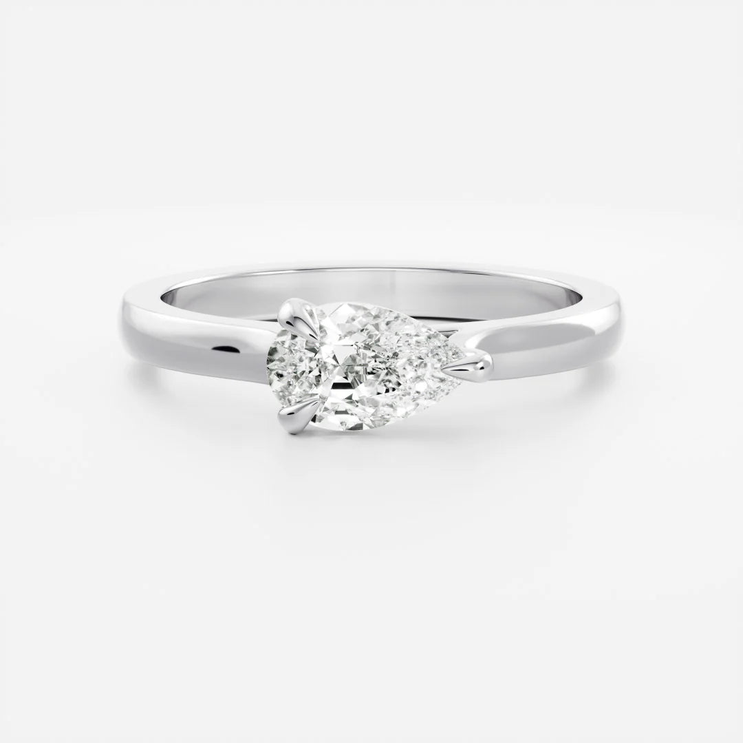 East-West Pear Cut Lab-Grown Diamond Solitaire Engagement Ring with Plain Band